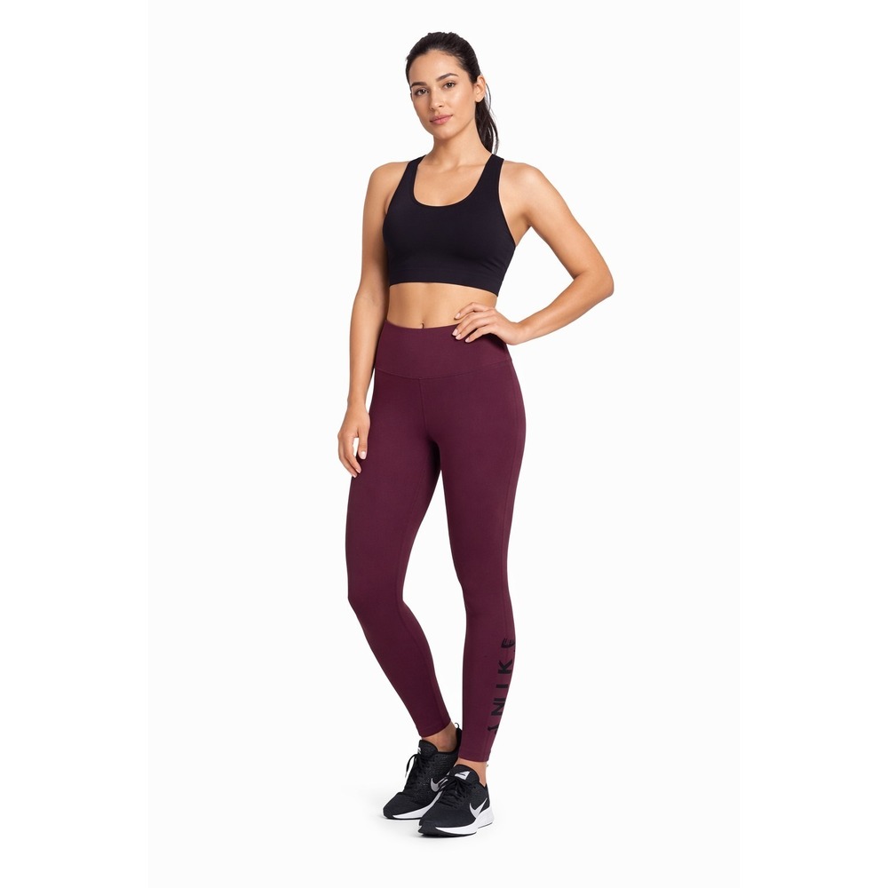 Nike Maroon Red Leggings Logo Women Sz Large Swoosh‎ High Waist Compression